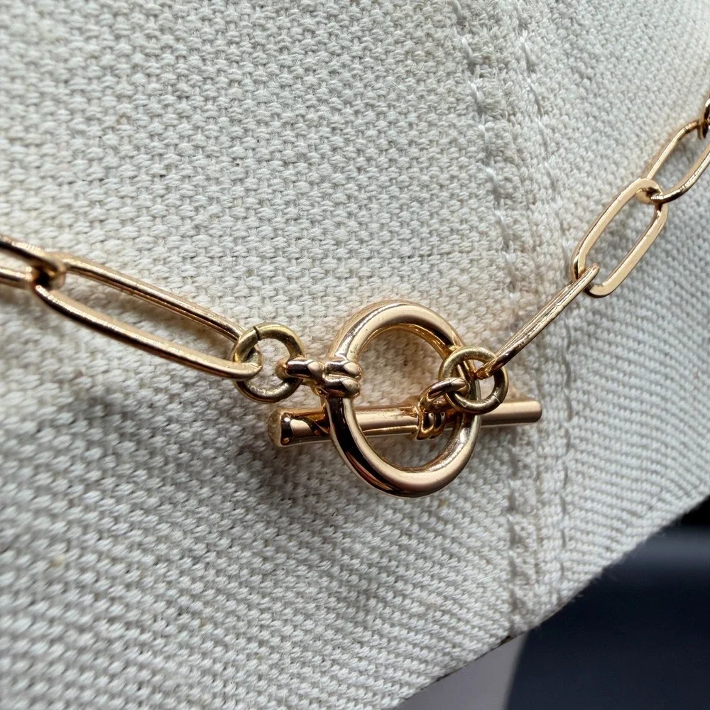 Rose Gold Tone Paperclip Chain Necklace Toggle Clasp Minimalist Modern Jewelry